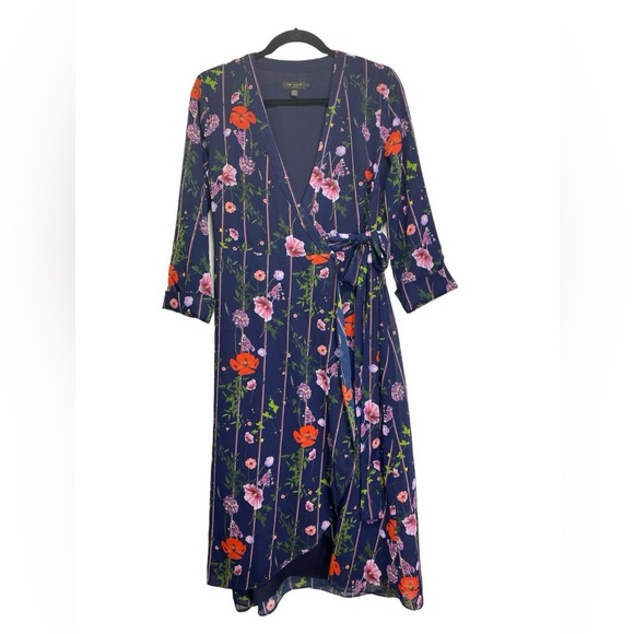 Ted Baker Blue Hedgerow Floral Stripe Wrap Dress - Picture 2 of 7